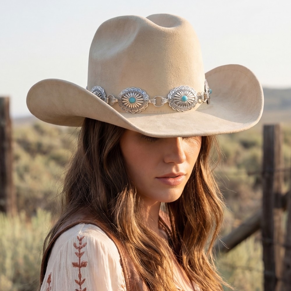 Turquoise Stud Concho Belt Western Cowboy Hat
