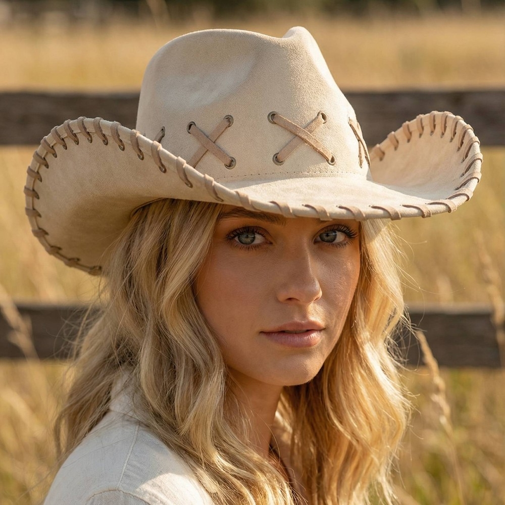 Braided Brim Faux Suede Cowboy Hat