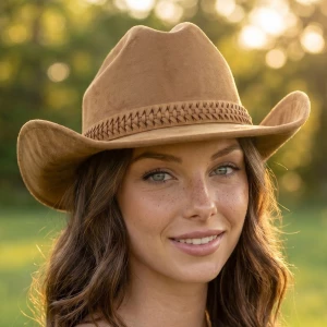 Faux Suede Cowboy Hat With Braided Band