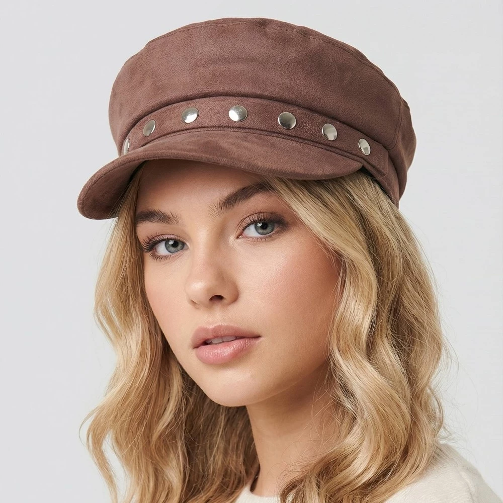 Disc Studded Suede Cabbie Cap