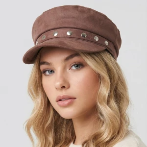 Disc Studded Suede Cabbie Cap