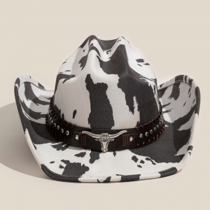Western Bull Head Strap Cow Print Cowboy Hat