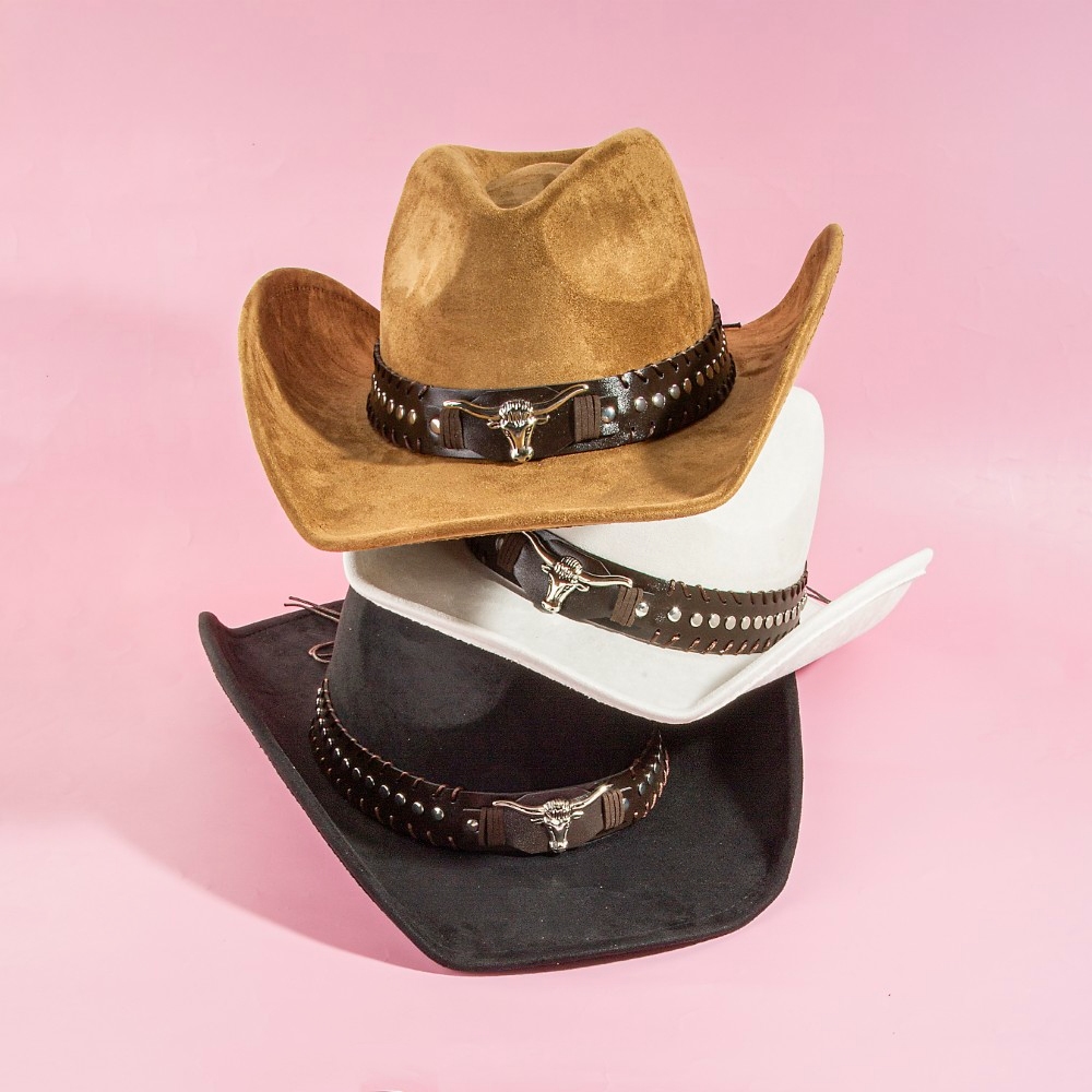 Studded Western Bull Head Strap Cowboy Hat