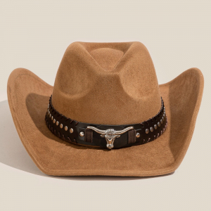 Studded Western Bull Head Strap Cowboy Hat