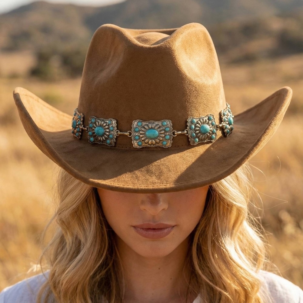 Western Rectangle Concho Chain Cowboy Hat