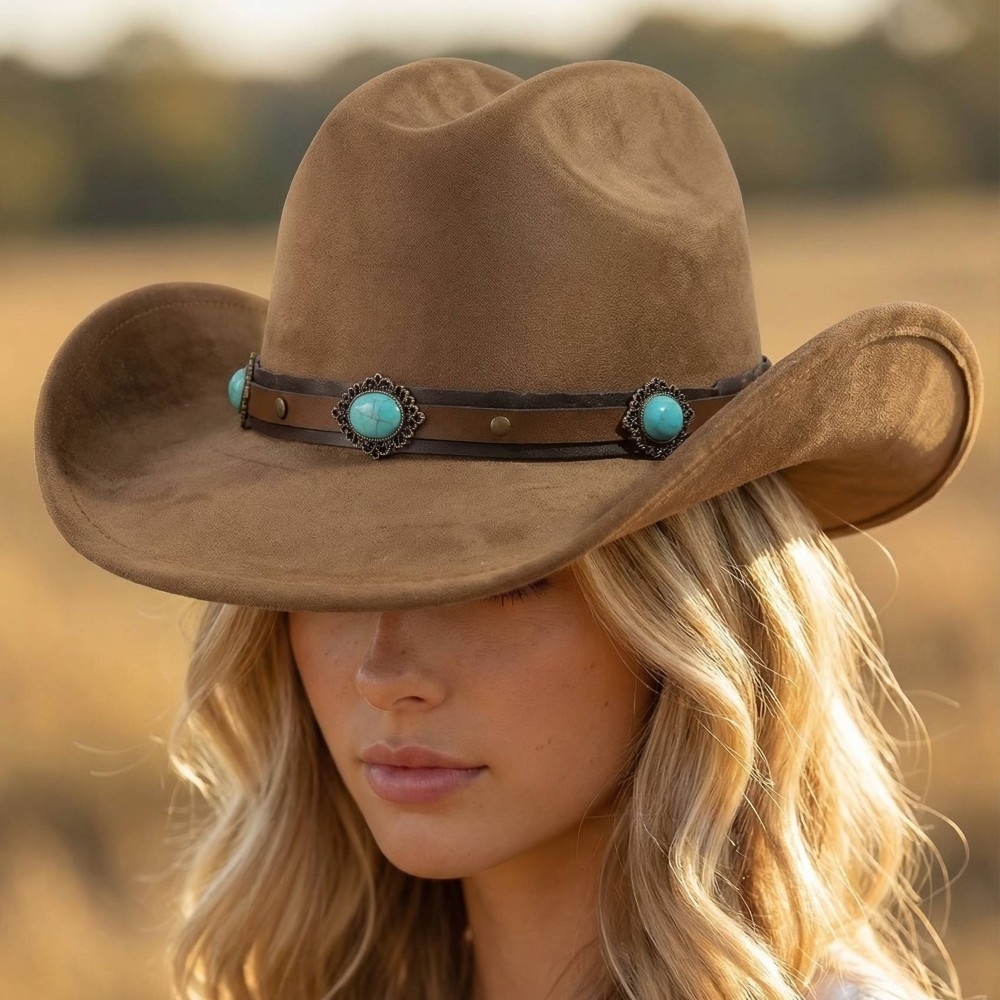 Western Turquoise Stone Concho Strap Cowboy Hat
