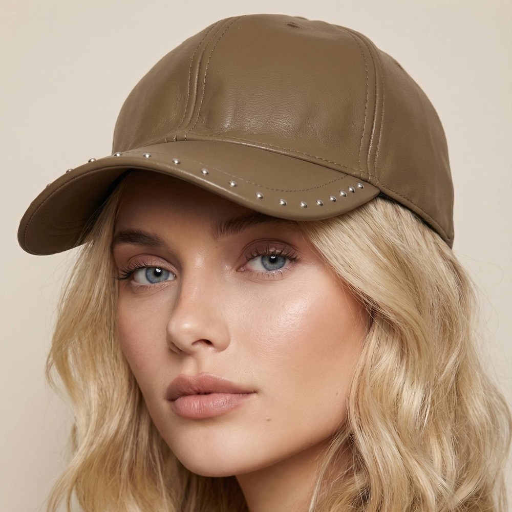 Faux Leather Rivet Trim Cap