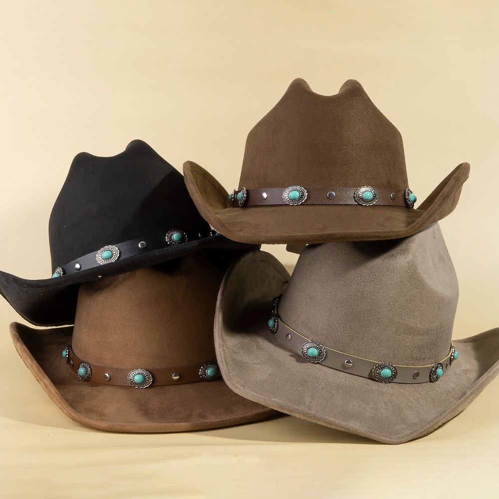 Western Concho Leather Strap Suede Cowboy Hat