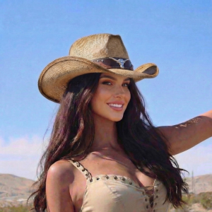 Western Long Horn Strap Trim Straw Cowboy Hat