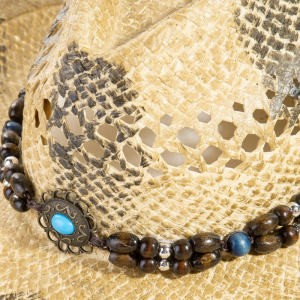 Western Straw Braided Beaded Strap Cowboy Hat