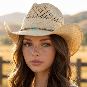 Assorted Beads Strap Straw Cowboy Hat