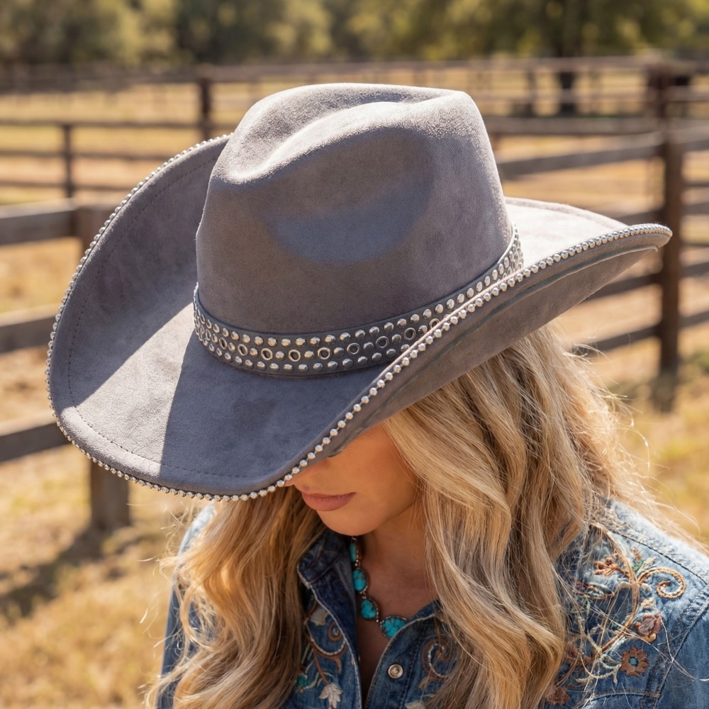 Studded Trim Western Cowboy Hat