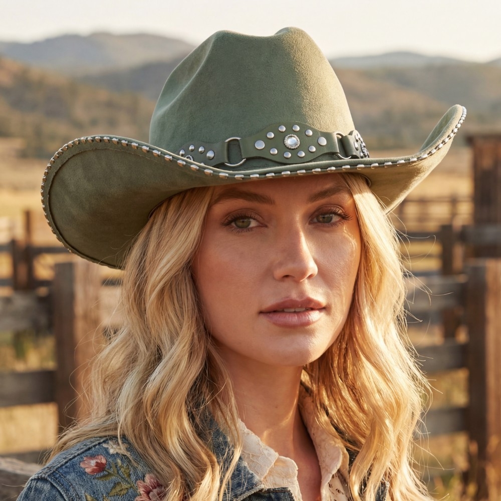 Vegan Leather Studded Western Cowboy Hat