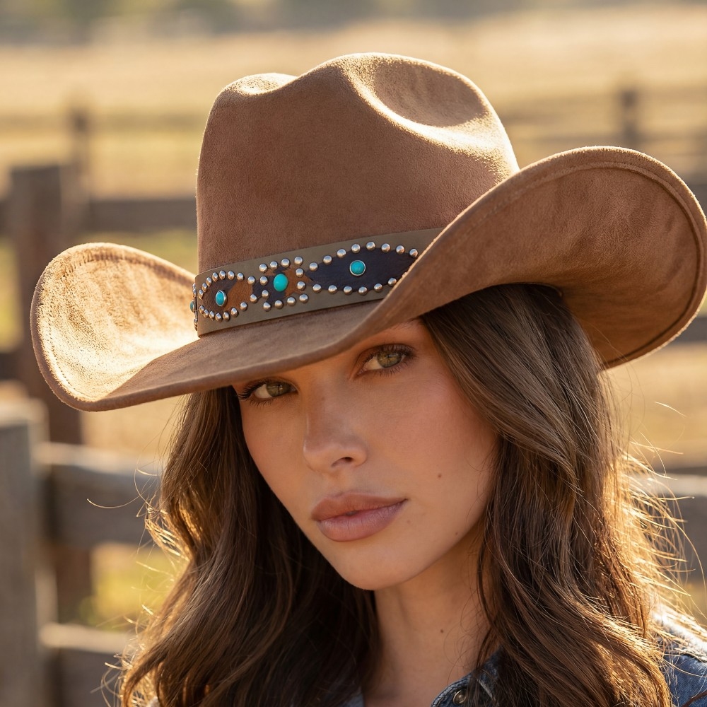 Western Leopard Embroidered Strap Cowboy Hat