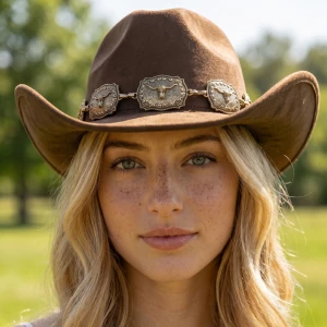 Western Buckle Plaque Chain Band Cowboy Hat