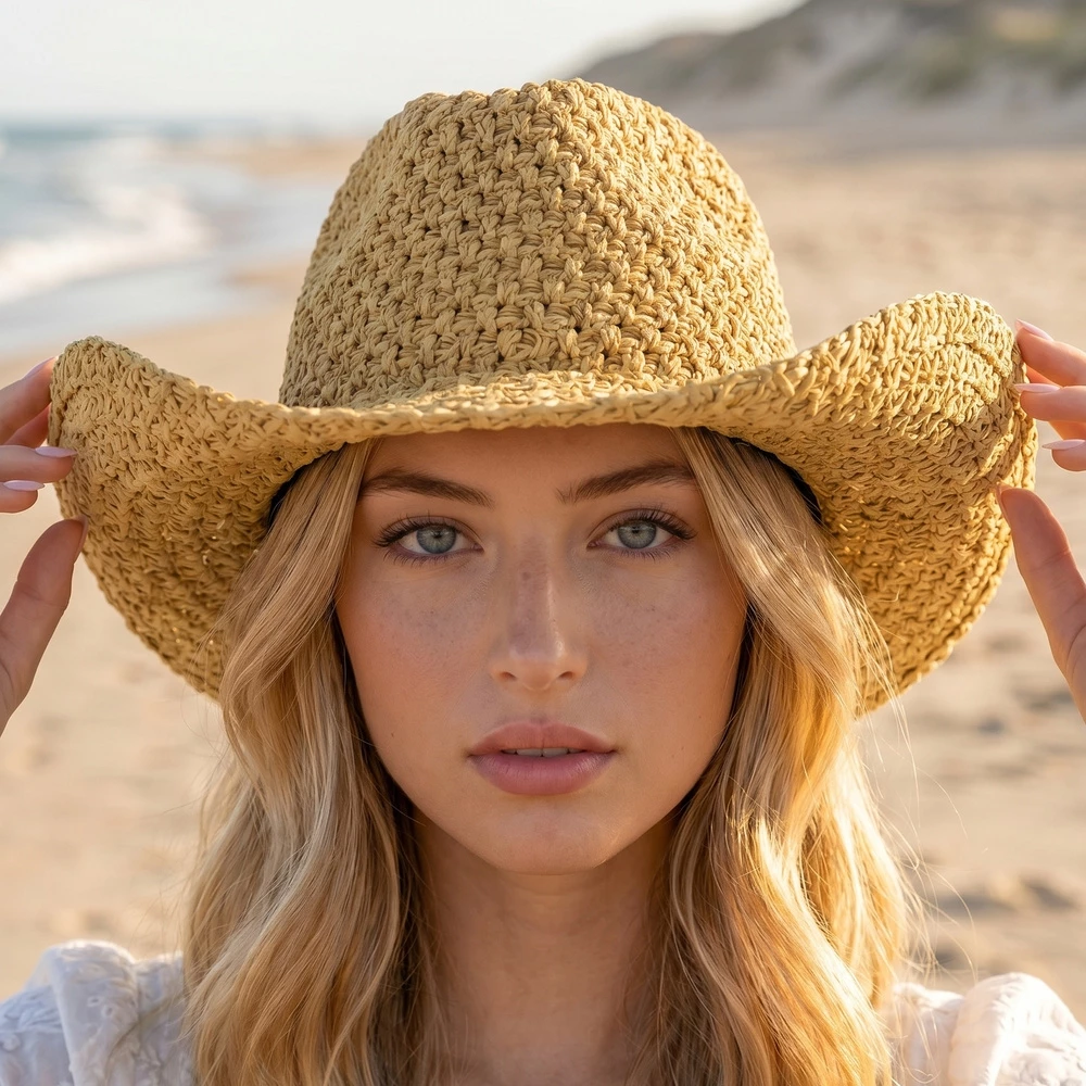 Crochet Straw Cowboy Hat