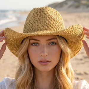 Crochet Straw Cowboy Hat
