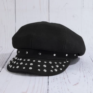 Studded Vegan Suede Newsboy Cabbie Hat