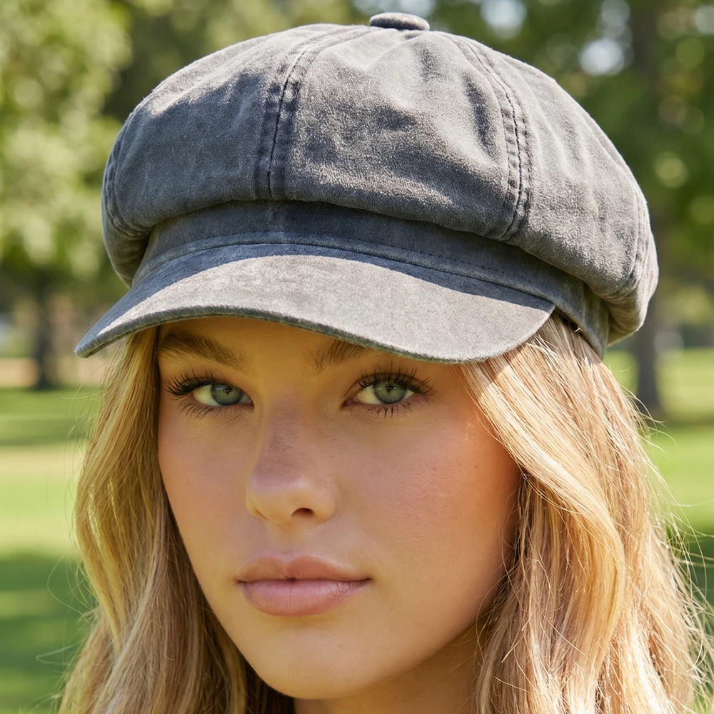 Vintage Washed Brushed Newsboy Cabbie Hat