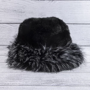 Plush Bucket Hat With Frosted Fur Trim