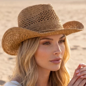 Open Weave Straw Cowboy Hat With Braided Cord Band