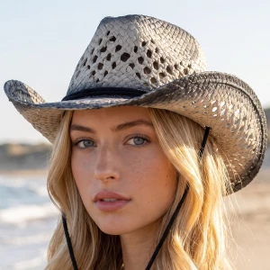 Spray Tipped Ombre Open Weave Straw Cowboy Hat