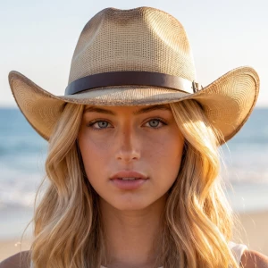 Two Tone Straw Cowboy Hat With Buckle Band