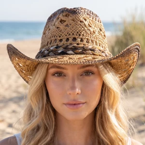 Lattice Weave Cowboy Hat With Plaid Braided Band
