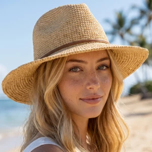 Raffia Straw Crochet Rancher Hat