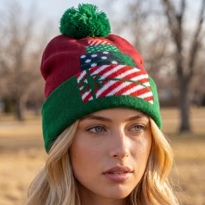 Christmas Stacked Gift Box Pom Beanie