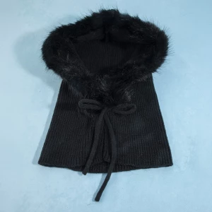 Plush Fur Trim Hooded Balaclava With Tie