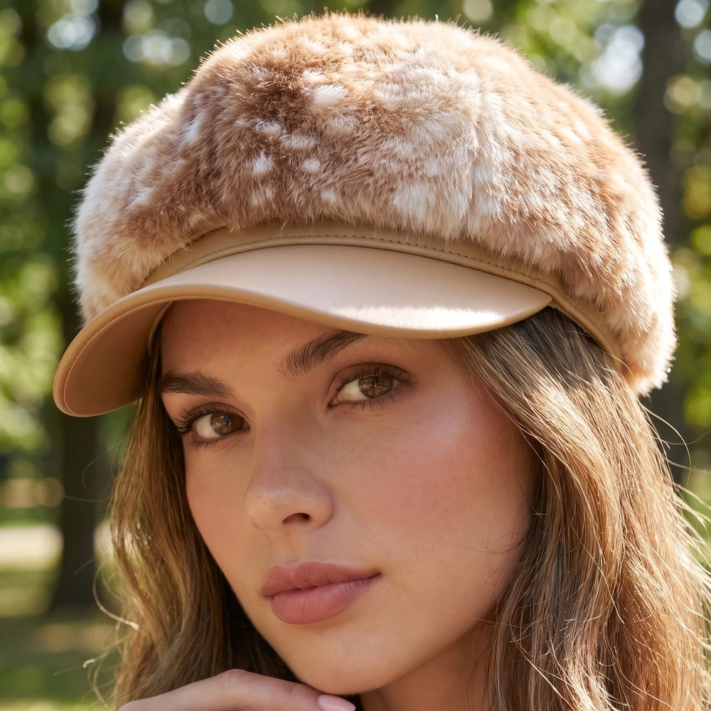 Spotted Fawn Print Newsboy Cabbie Hat