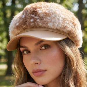 Spotted Fawn Print Newsboy Cabbie Hat