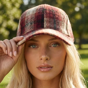 Shadow Plaid Curved Brim Baseball Cap