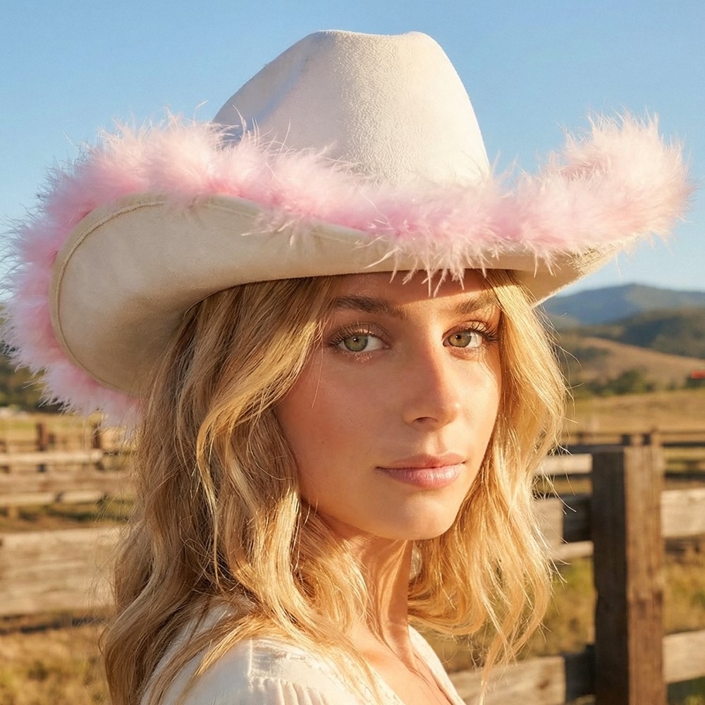 Feather Trim Fashion Cowboy Hat