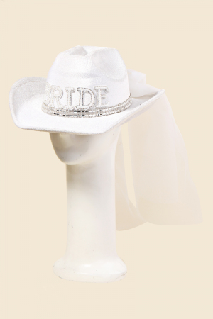Pearl Rhinestone Stud Ribbon Bride Western Cowboy Hat