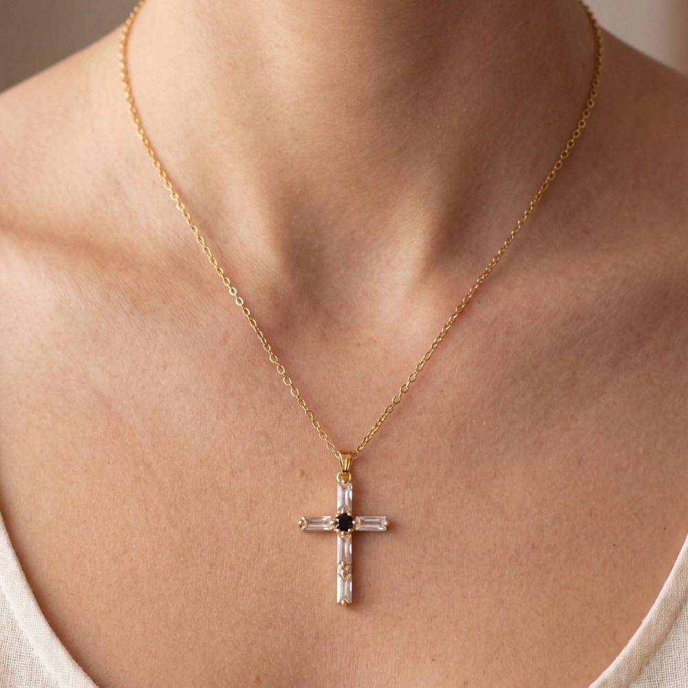 Stainless Steel 14K Gold Dipped Cross Pendant Necklace