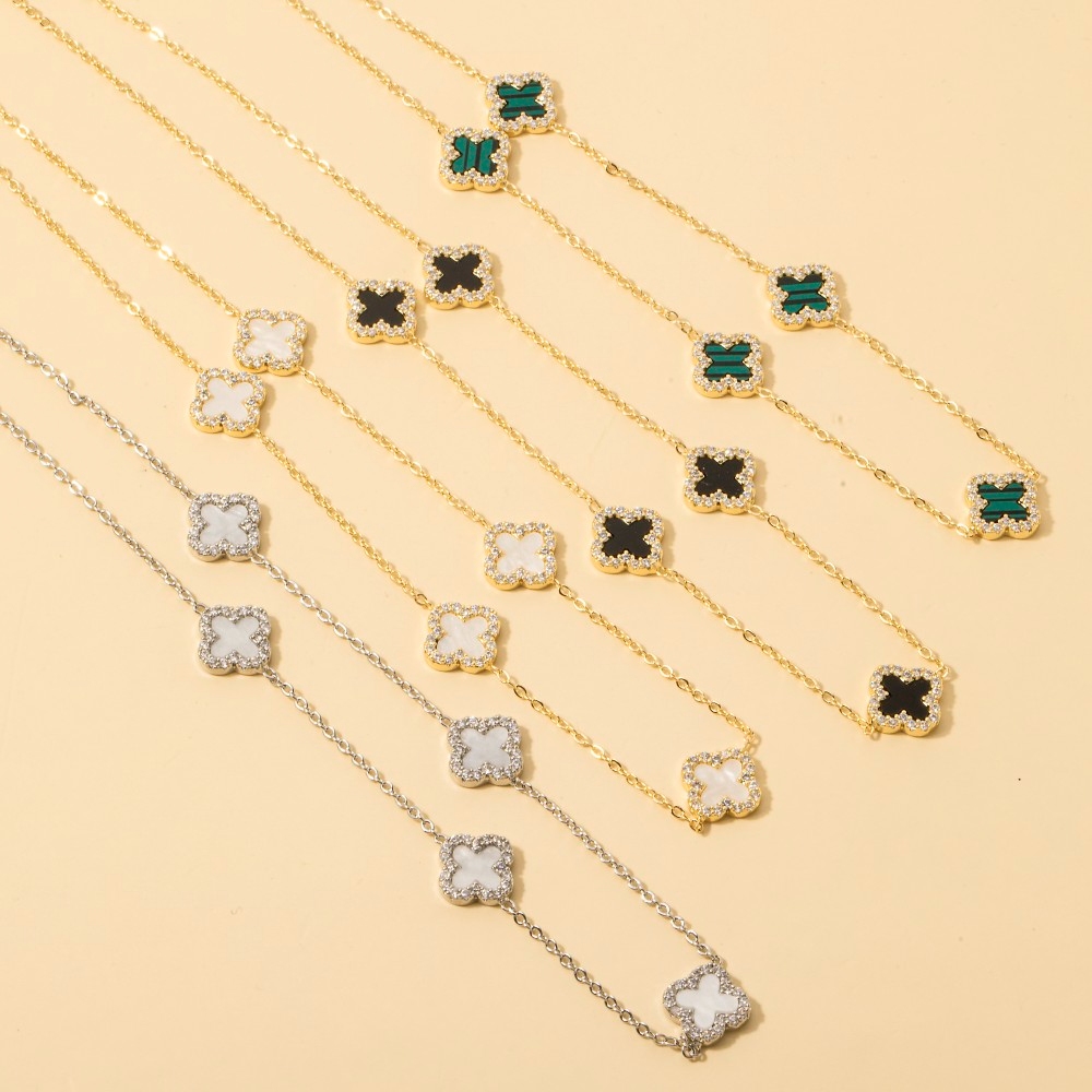 Cubic Zirconia Station Clover Chain Necklace