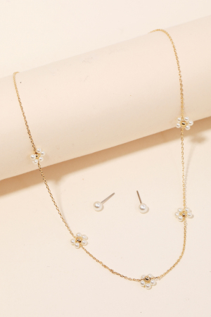 Dainty Chain Flower Bead Necklace Set
