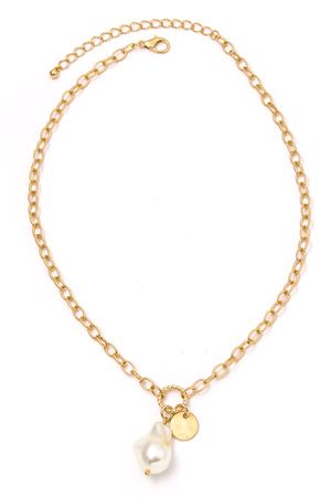 Disc & Pearly Charm Chain Necklace