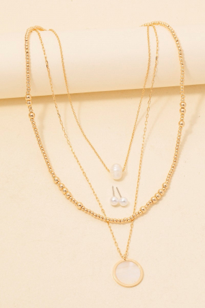 Mother Of Pearl Disc Pendant Necklace Set