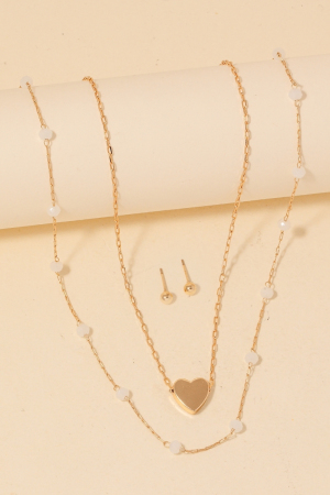 Glass Station Beaded Heart Pendant Layered Necklace Set
