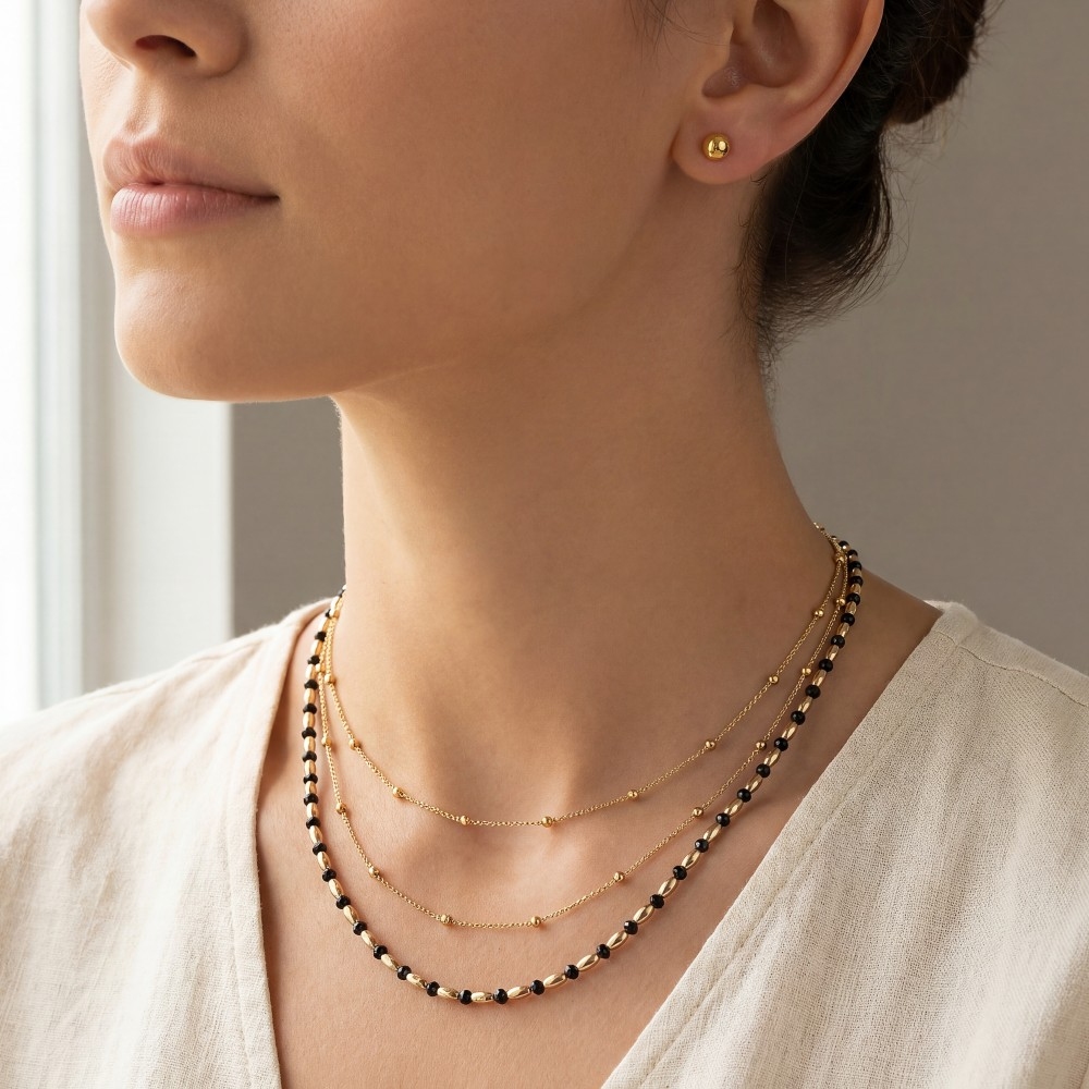 Faceted And Metallic Beaded Layered Necklace Set
