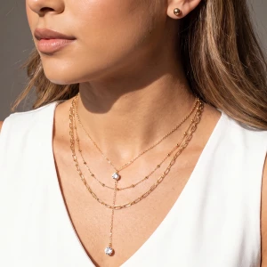 Triple Layer Cz Y Drop Lariat Necklace