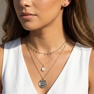 Triple Layer Mother Of Pearl Disc Pendant Necklace