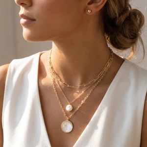 Layered Pearl And Mother Of Pearl Pendant Necklace