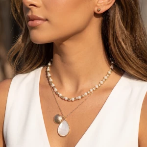 Mother Of Pearl Teardrop And Shell Charm Necklace