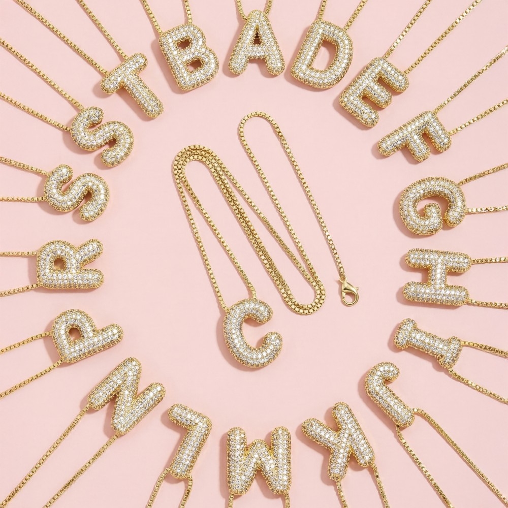 Pave Bubble Initial Pendant Necklace