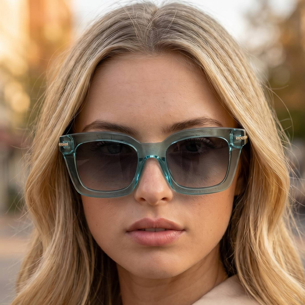 Square Cat Eye Sunglasses With Chain Temple