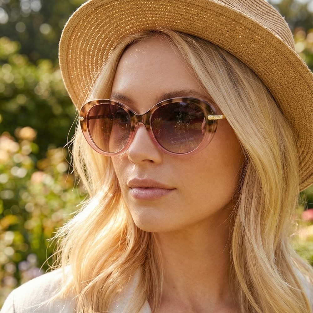 Oval Cat-Eye Crystal Accent Sunglasses